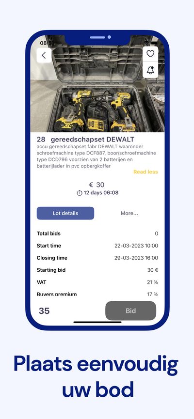Browsing a catalogue and placing a bid in the native auction app