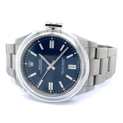 Rolex Oyster Perpetual with a blue dial on a steel bracelet
